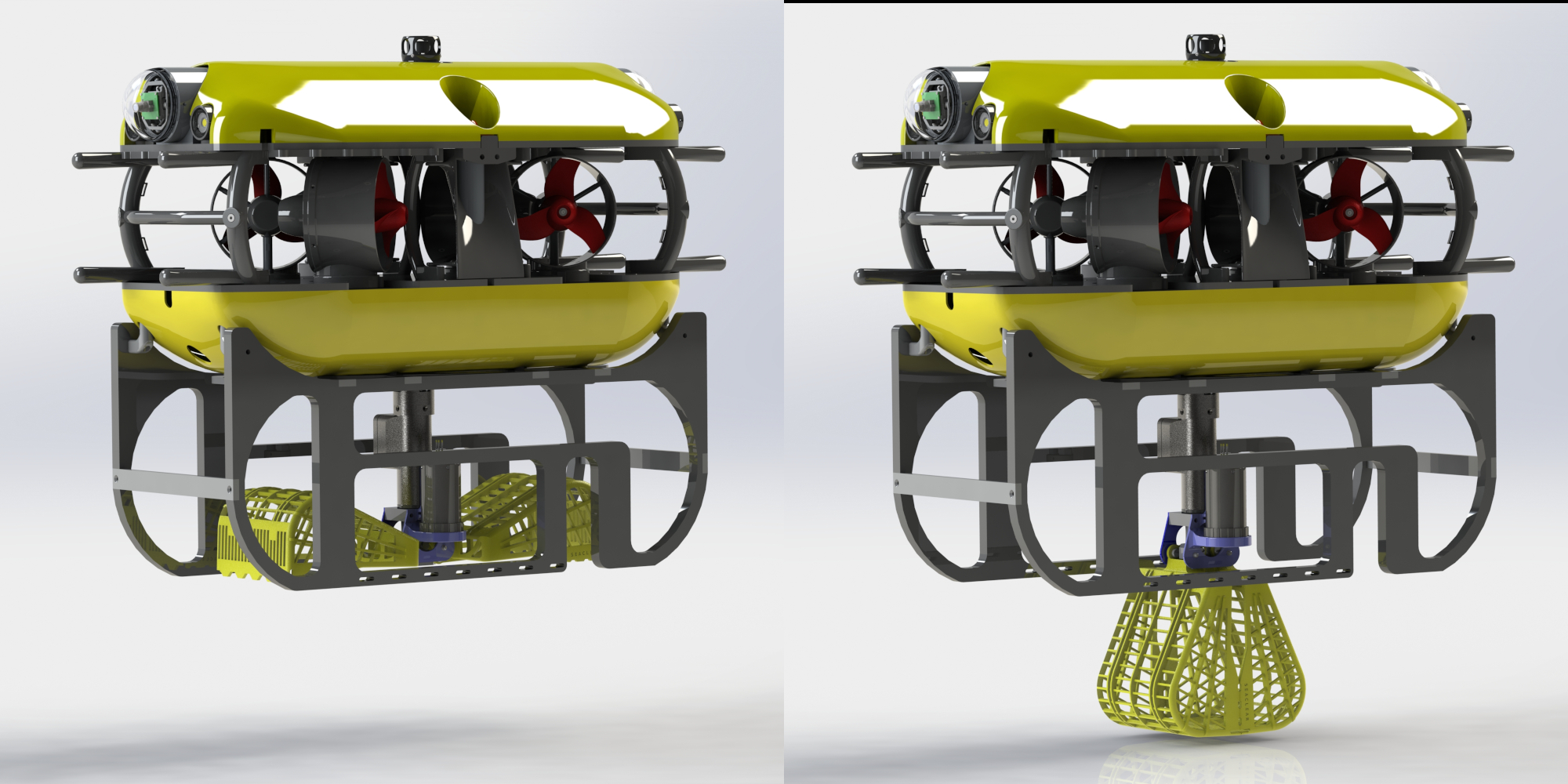 Render of the tortuga ROV with the gripper